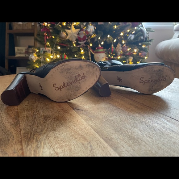 Splendid Black Leather Stacked Heel Sz 6 - Picture 6 of 7